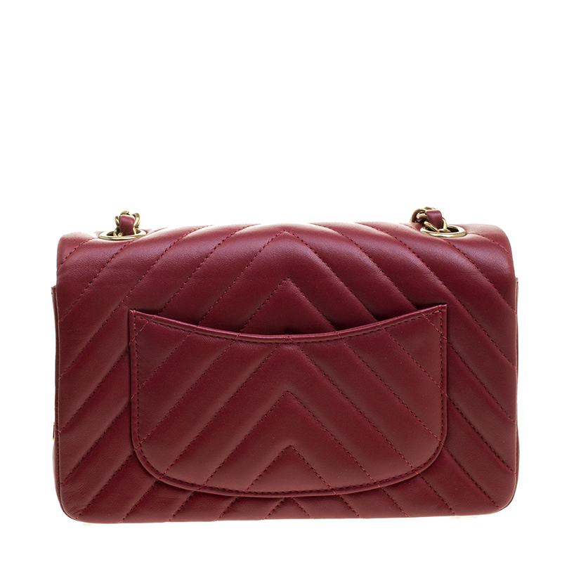 Dark Red Chevron Leather New Mini Classic Flap Bag - LuxuryEva