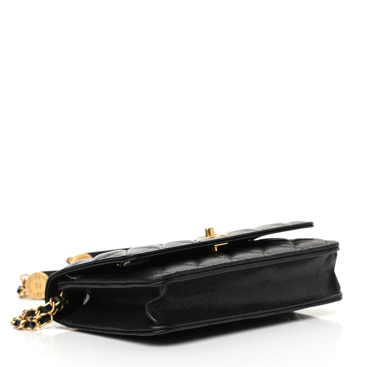 Caviar Quilted Twist Your Buttons Wallet On Chain WOC Black - LuxuryEva