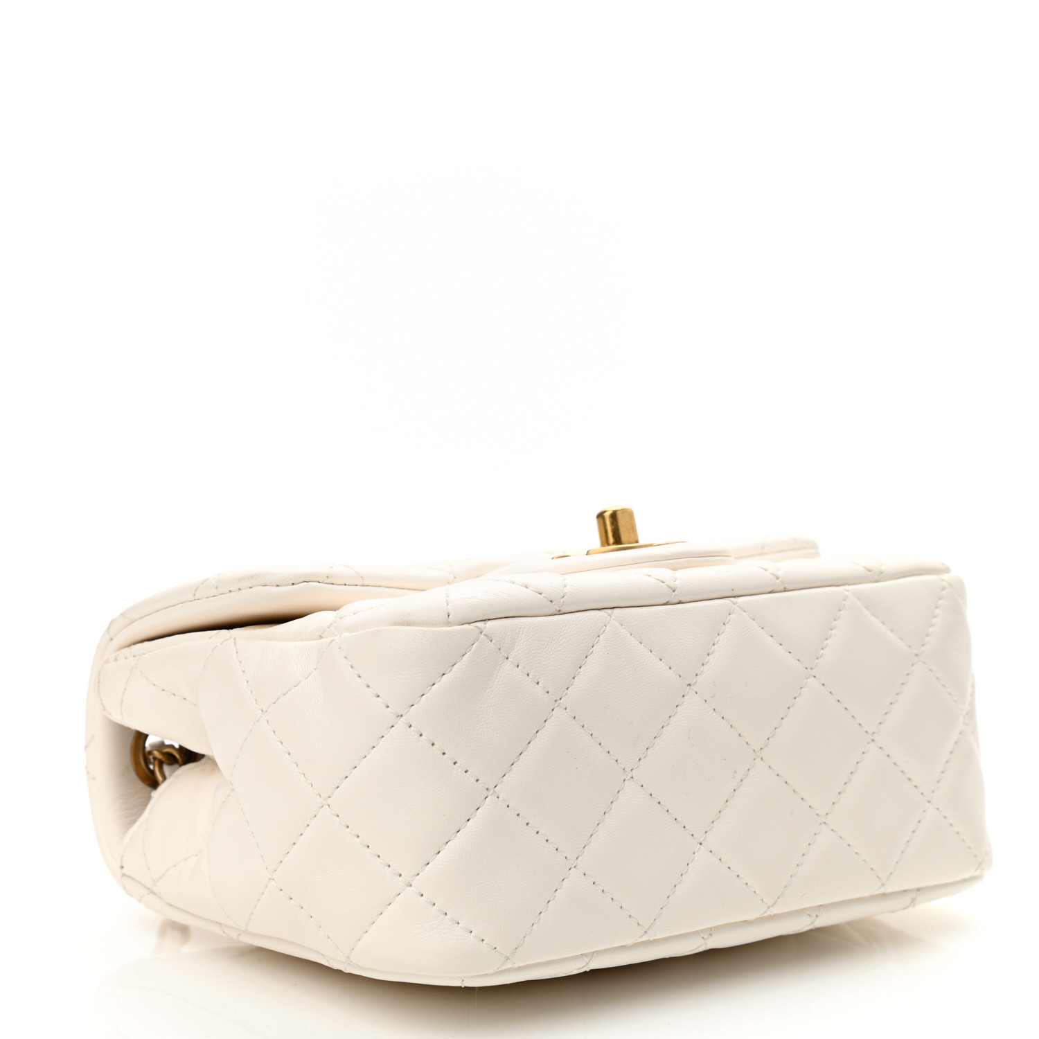 Lambskin Quilted CC Pearl Crush Mini Flap White - LuxuryEva