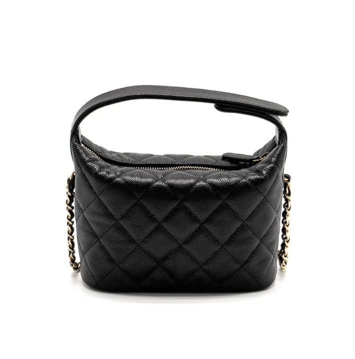 Chanel 25C Quilted Chain Hobo Black Caviar - LuxuryEva