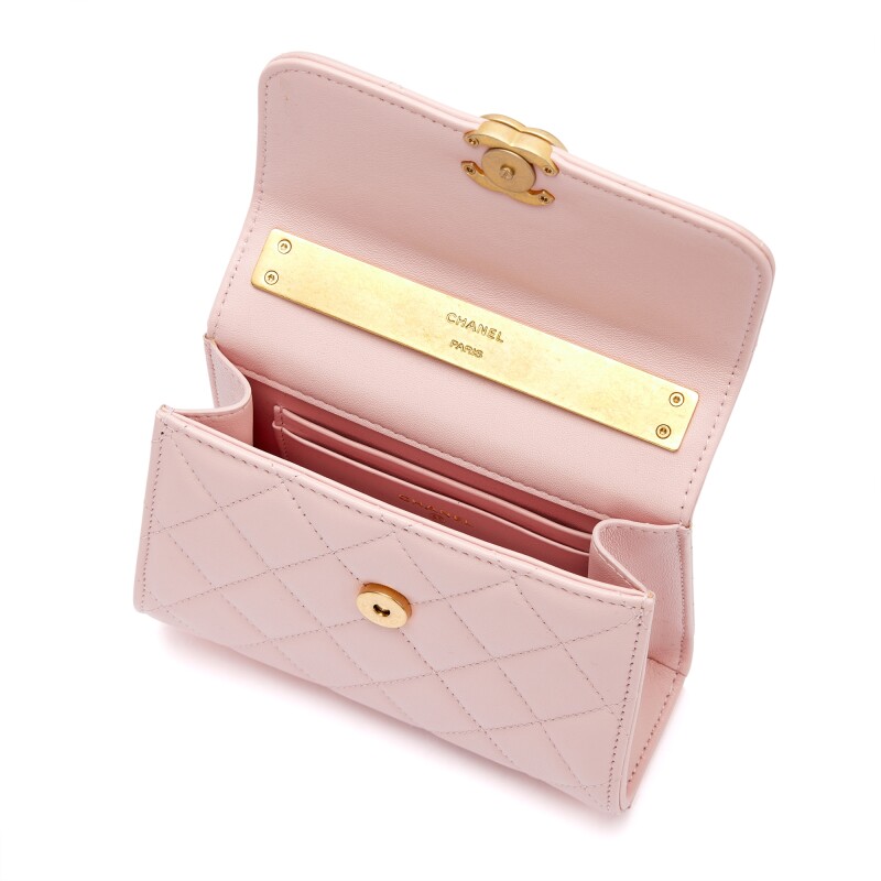 Chanel Baby Pink Quilted Lambskin Top Handle Flap Bag Gold Hardware, 2022 - LuxuryEva