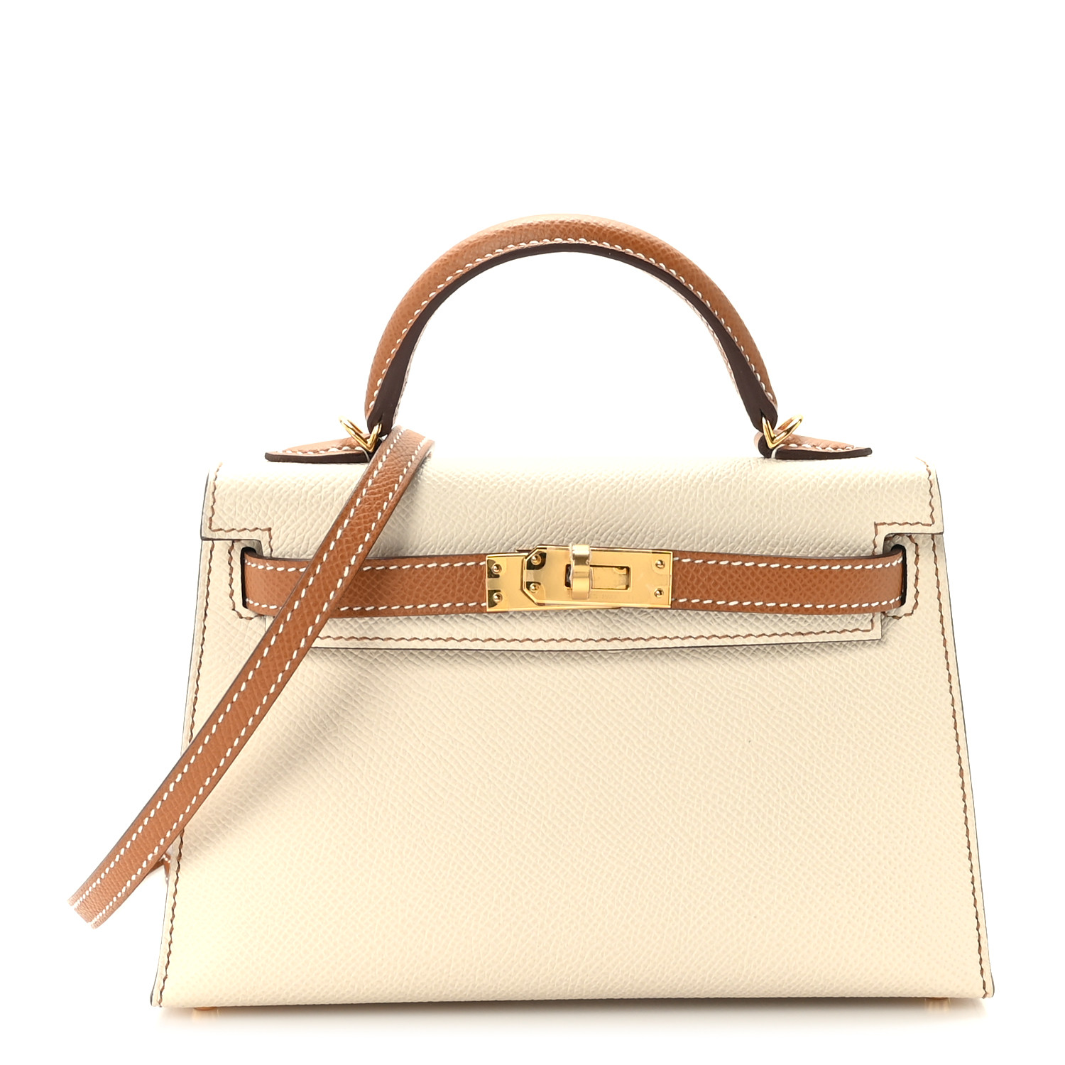 Epsom Horseshoe Mini Kelly Sellier 20 Craie Gold - LuxuryEva