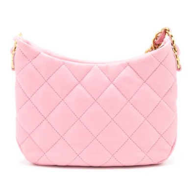 CHANEL 22K HOBO BAG LOGO CHAIN LAMBSKIN PINK GHW - LuxuryEva