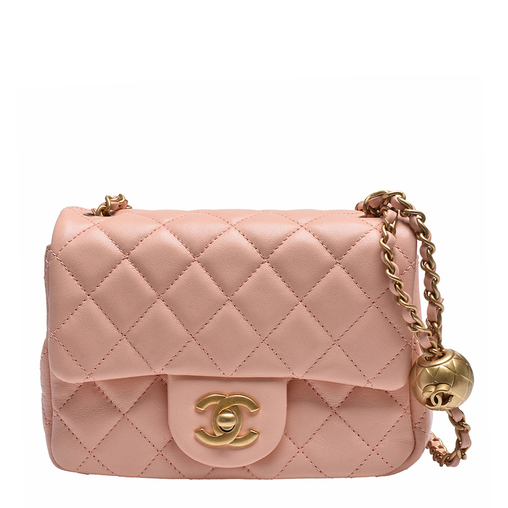 Lambskin Quilted CC Pearl Crush Mini Flap Pink - LuxuryEva