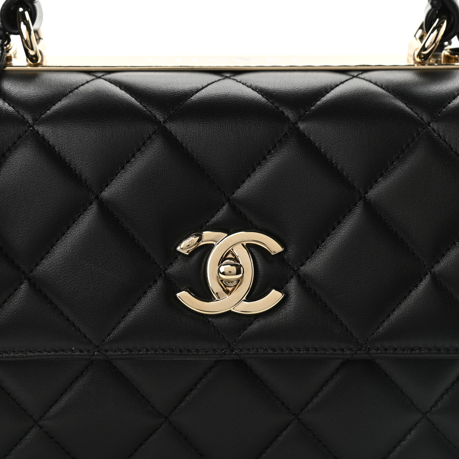 Lambskin Quilted Small Trendy CC Dual Handle Flap Bag Black - LuxuryEva