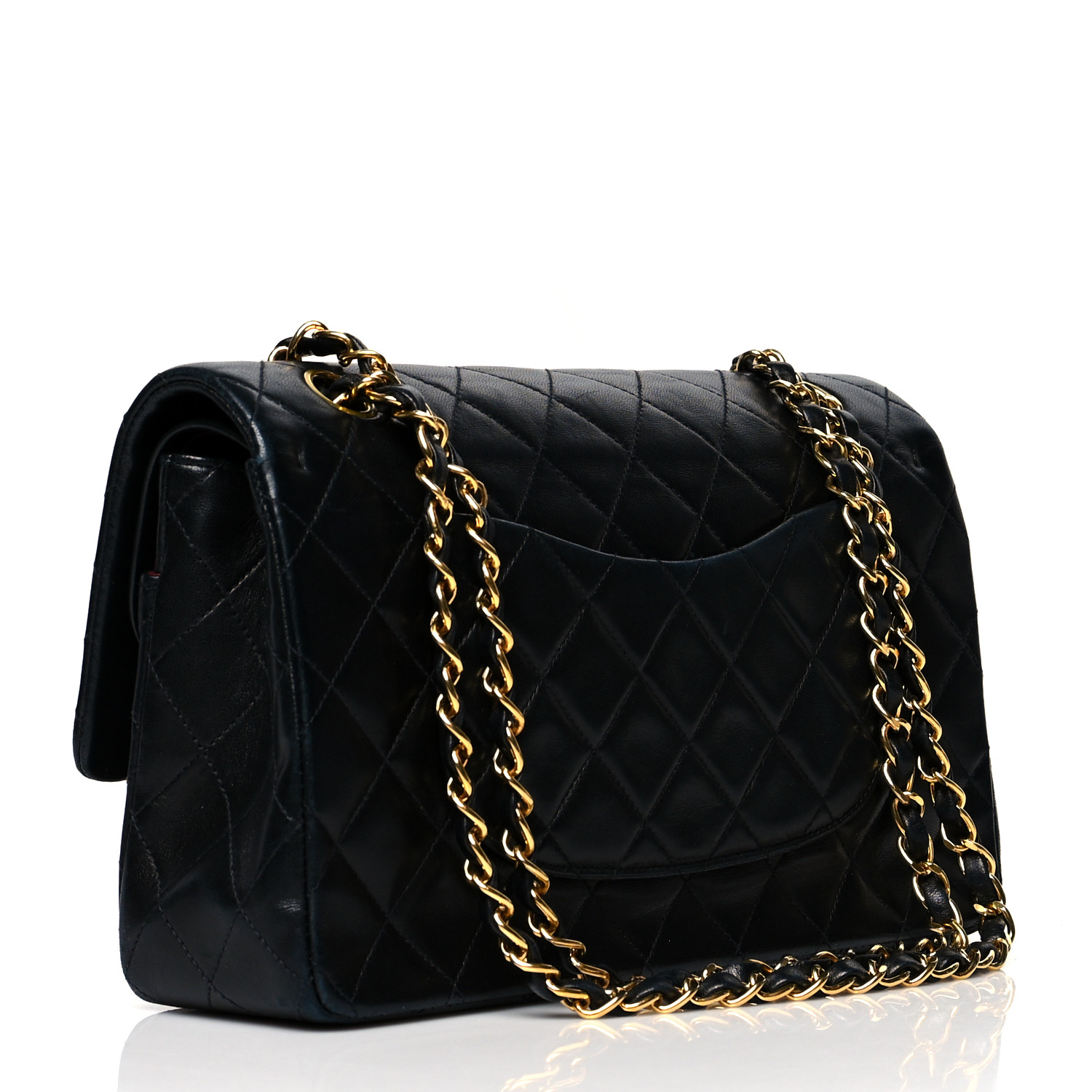 Lambskin Quilted Medium Double Flap Black - LuxuryEva