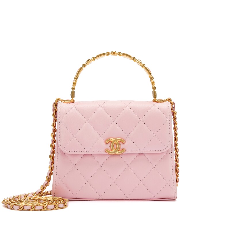 Chanel Baby Pink Quilted Lambskin Top Handle Flap Bag Gold Hardware, 2022 - LuxuryEva