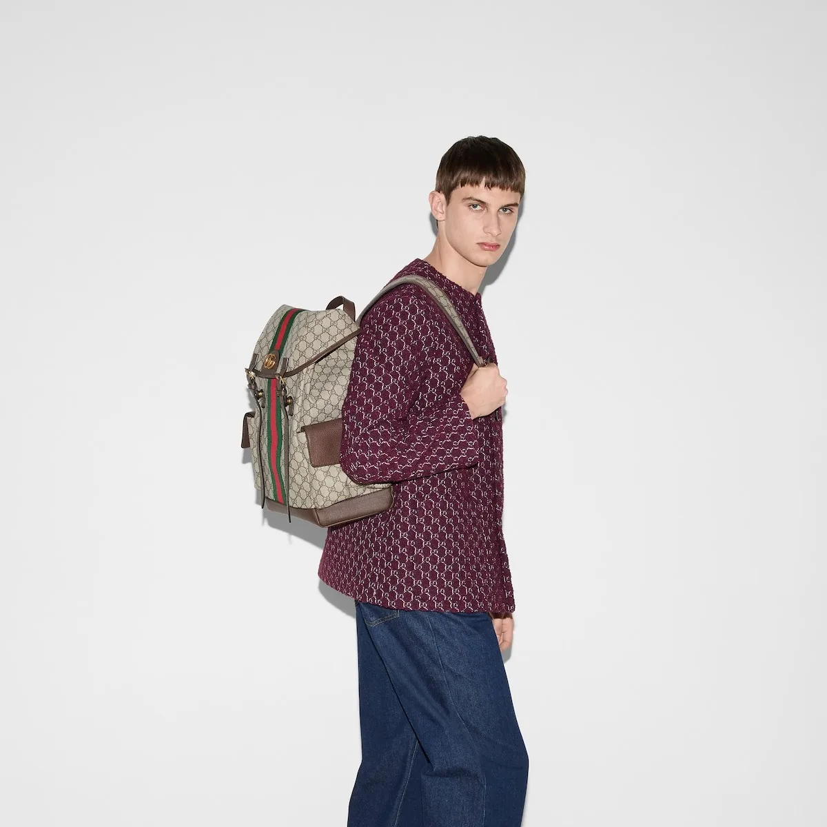 Ophidia Leather and Webbing-Trimmed Monogrammed Coated-Canvas Backpack - LuxuryEva