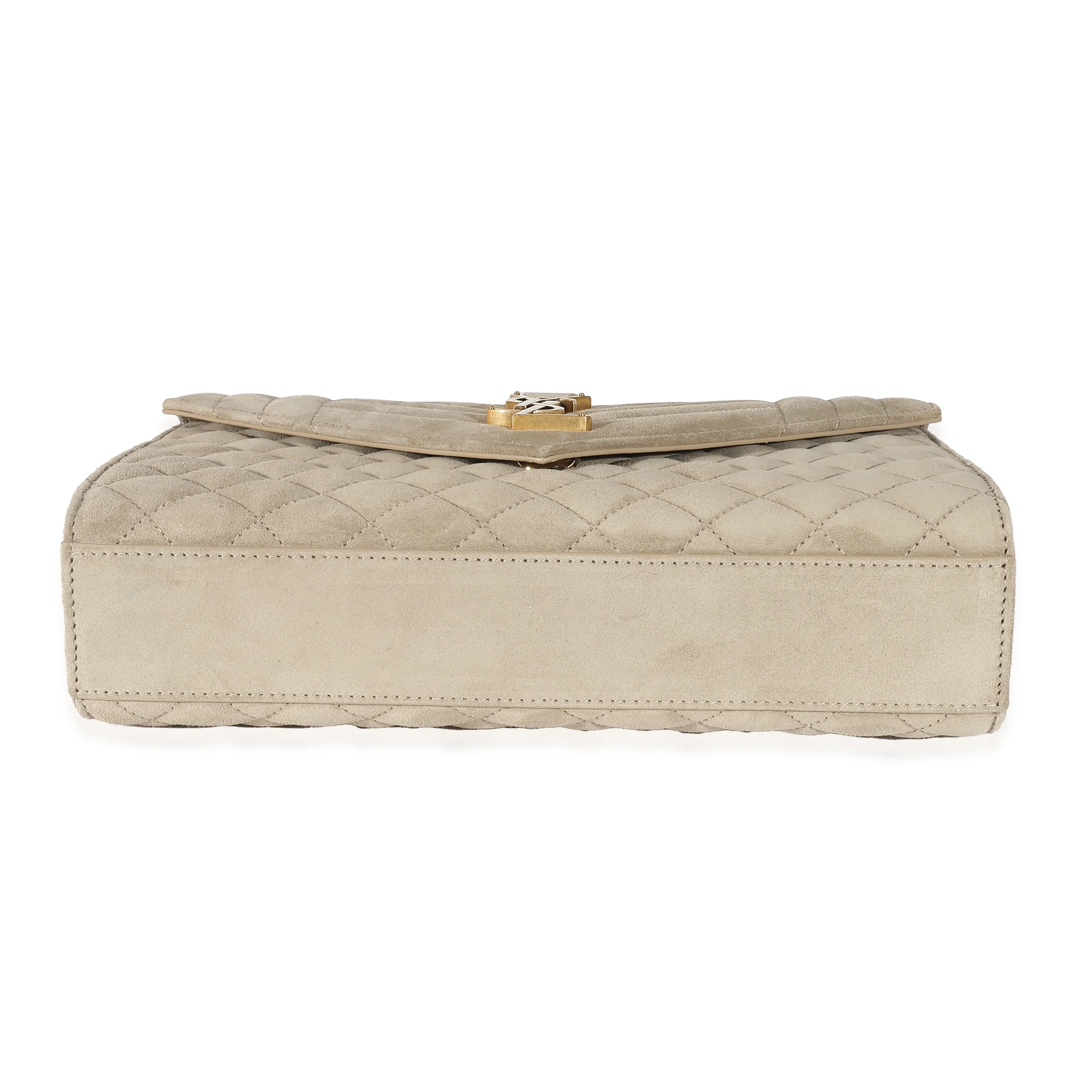 Saint Laurent Beige Suede Mixed Matelasse Triquilt Medium Monogram Envelope Satc - LuxuryEva