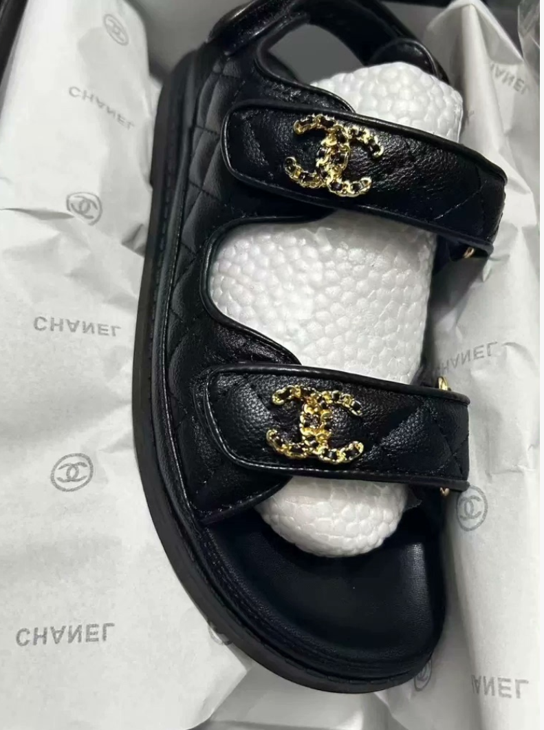 Chanel Sandals   Grained Calfskin  Black - LuxuryEva