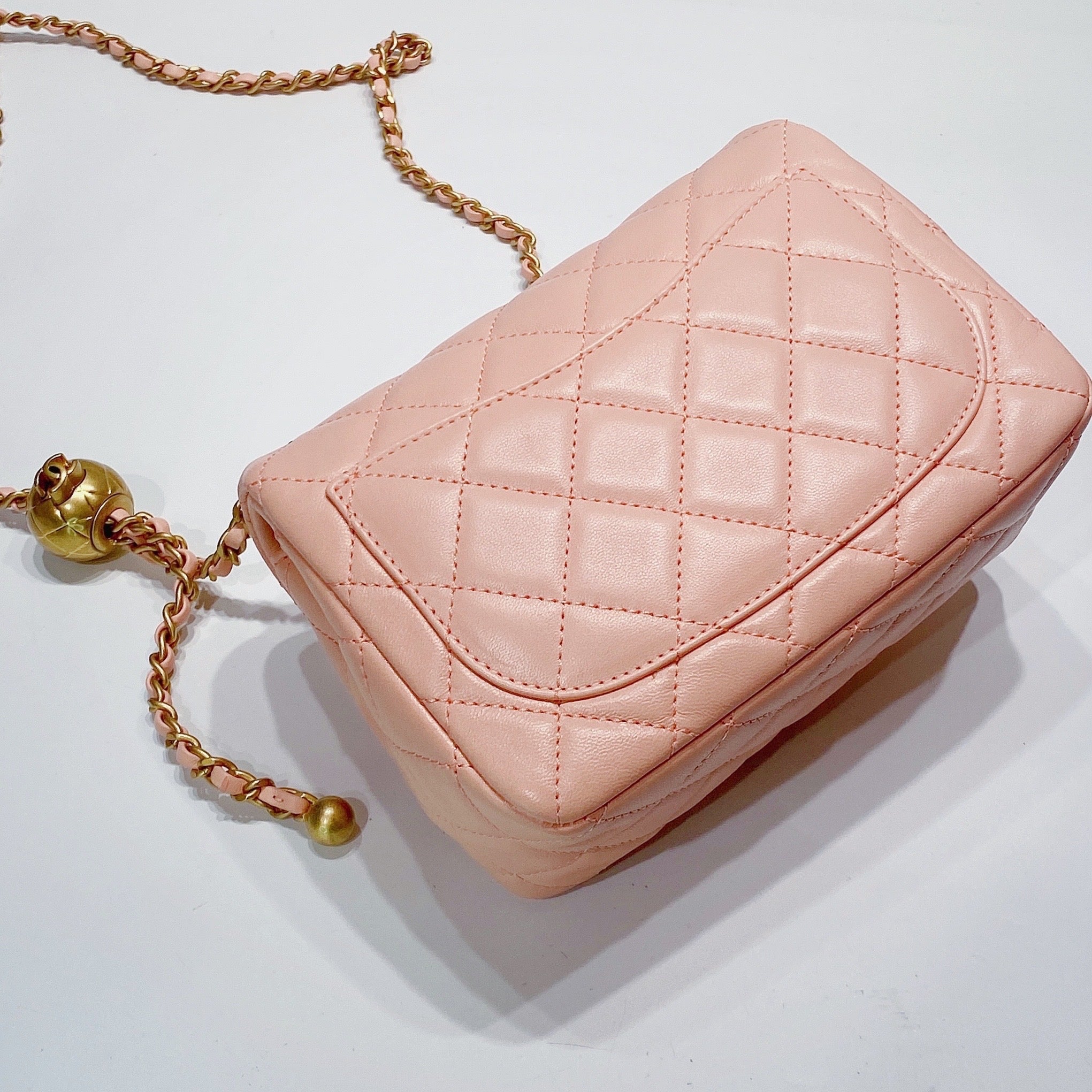 Lambskin Quilted CC Pearl Crush Mini Flap Pink - LuxuryEva