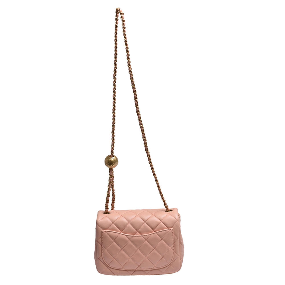 Lambskin Quilted CC Pearl Crush Mini Flap Pink - LuxuryEva