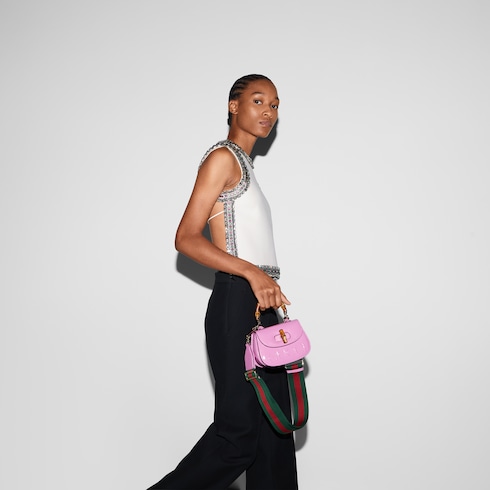 Gucci Bamboo 1947 mini bag Variation pink patent leather - LuxuryEva