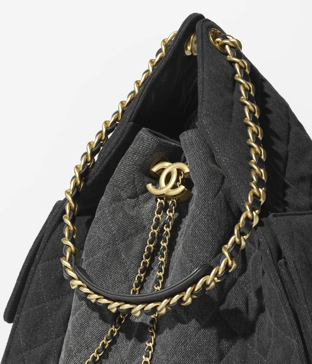 CHANEL 25 Medium Handbag Washed Denim Black - LuxuryEva