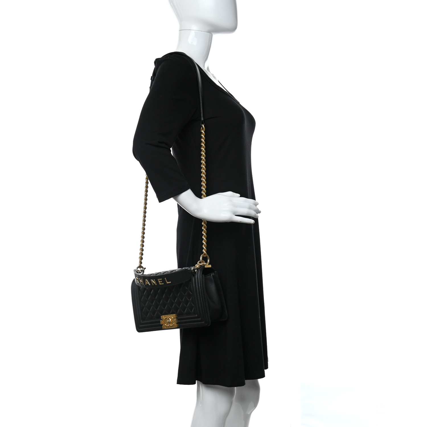 Caviar Medium Boy Logo Top Handle Flap Black - LuxuryEva