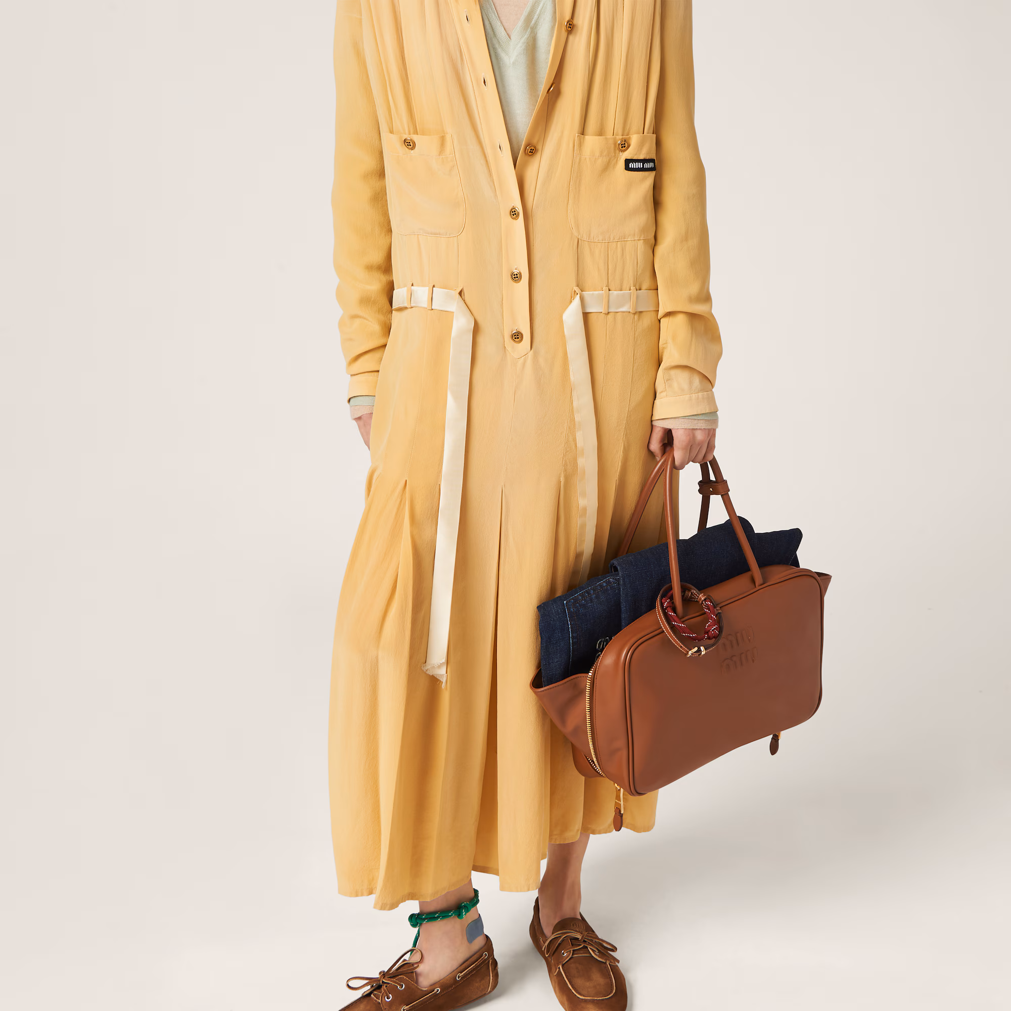 MIUMIU Leather Beau bag Large-Cognac - LuxuryEva