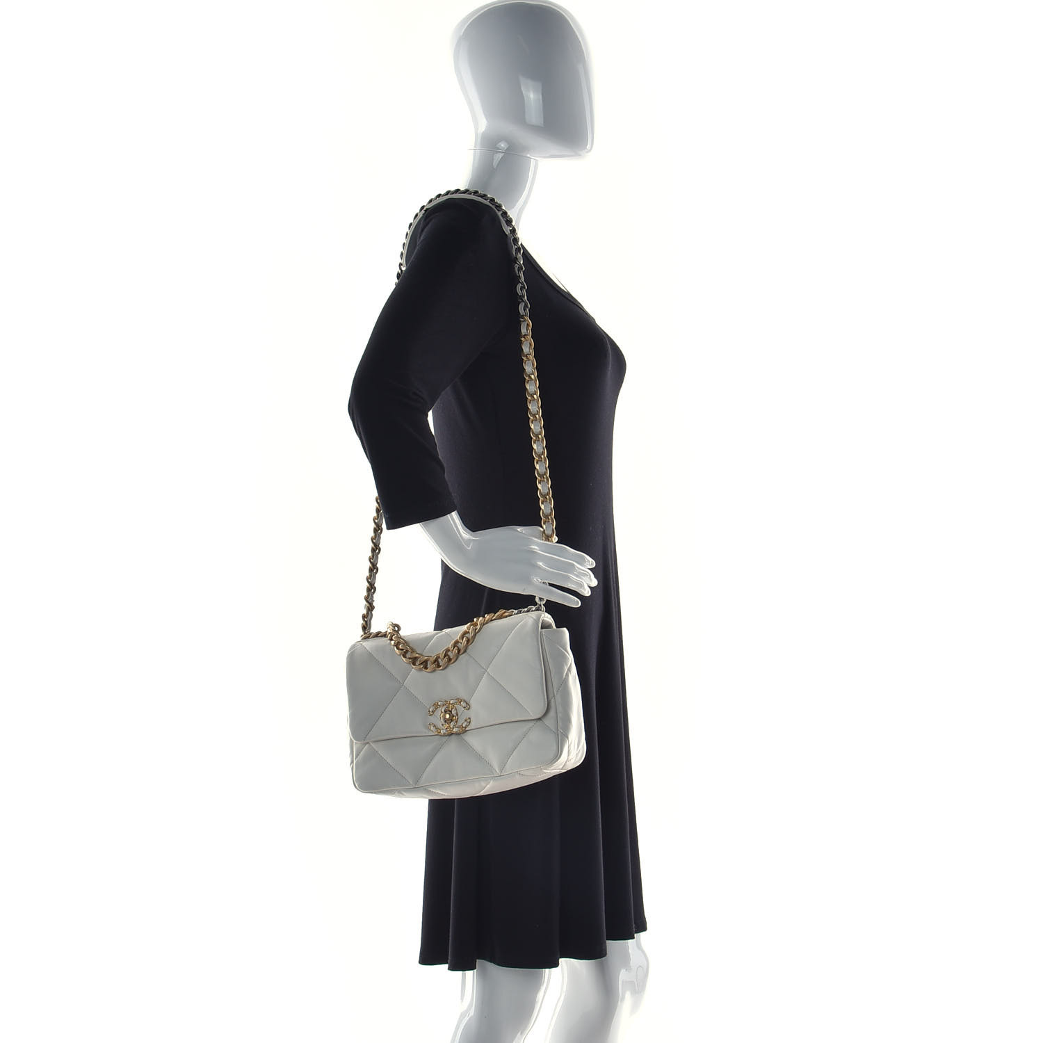 Goatskin Quilted Medium Chanel 19 Flap White - LuxuryEva