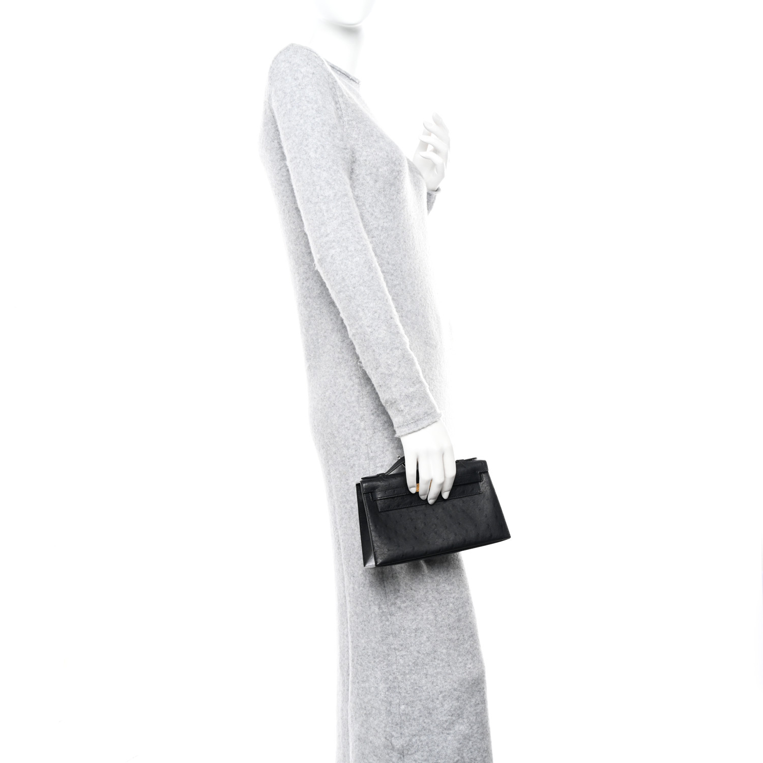 HERMES Ostrich Kelly Pochette Black - LuxuryEva