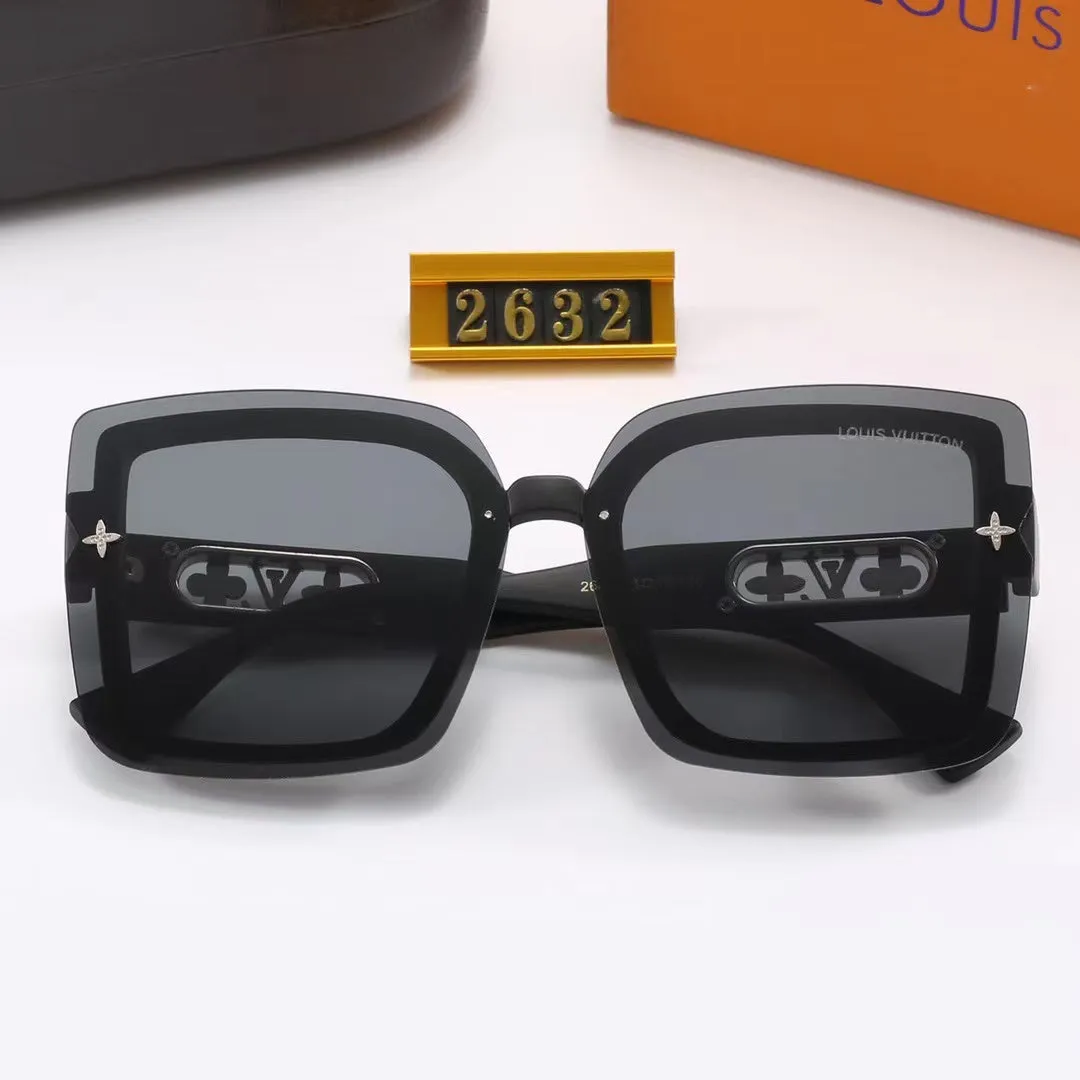 LV 6-color fashion four-leaf clover hollow letter temple sunglasses - LuxuryEva