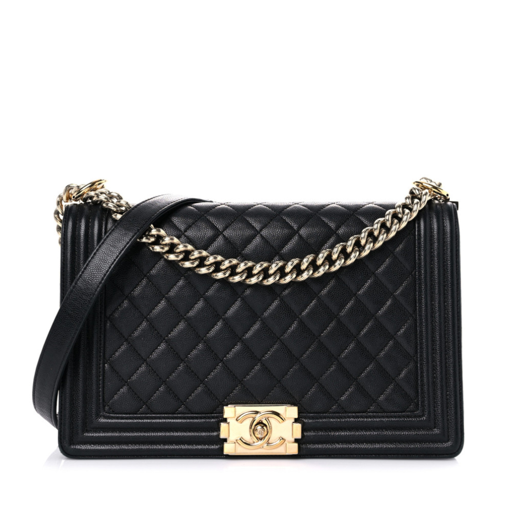Caviar Quilted New Medium Boy Flap Black-gold buckle - LuxuryEva