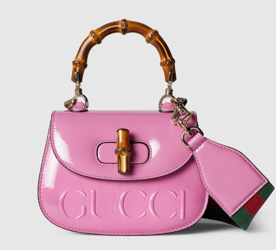 Gucci Bamboo 1947 mini bag Variation pink patent leather - LuxuryEva
