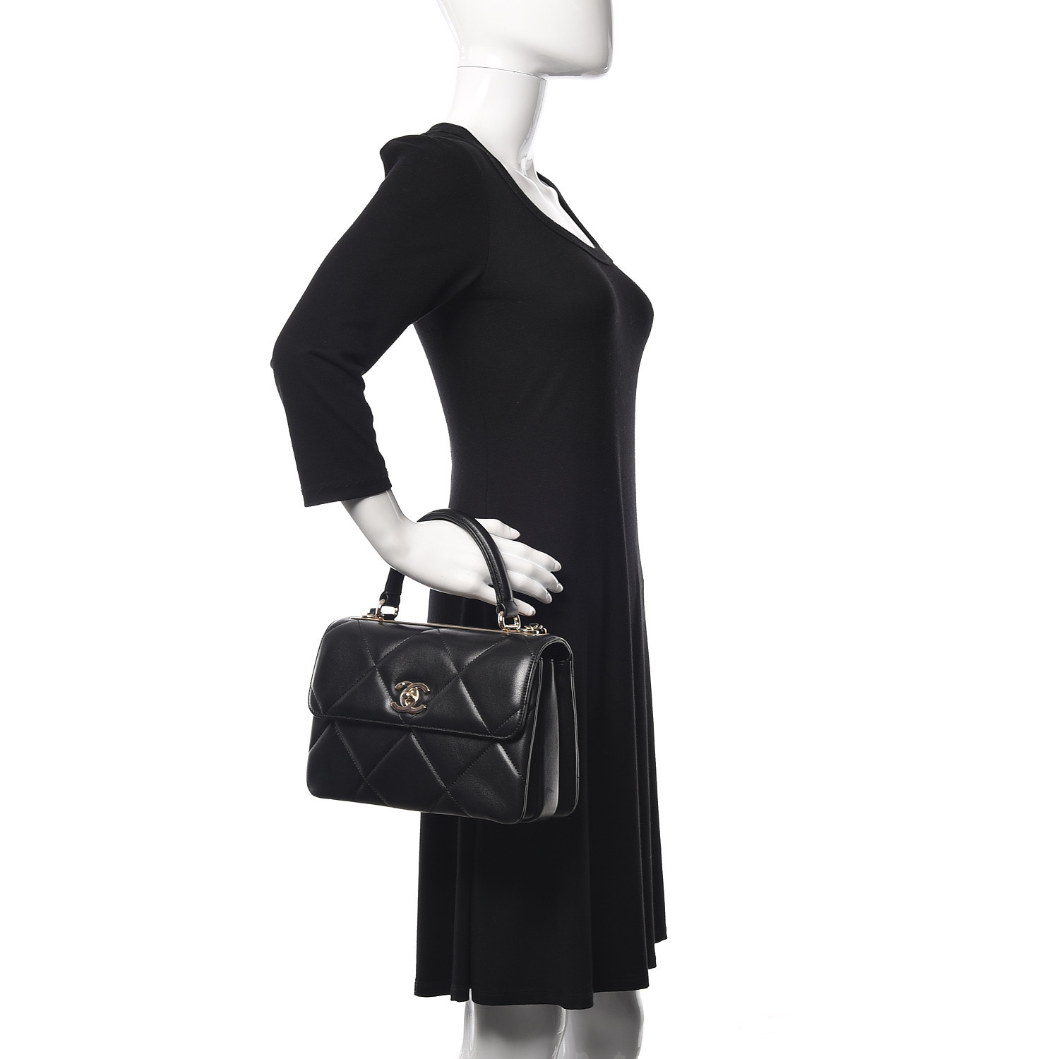 Lambskin Quilted Small Trendy CC Dual Handle Flap Bag Black - LuxuryEva