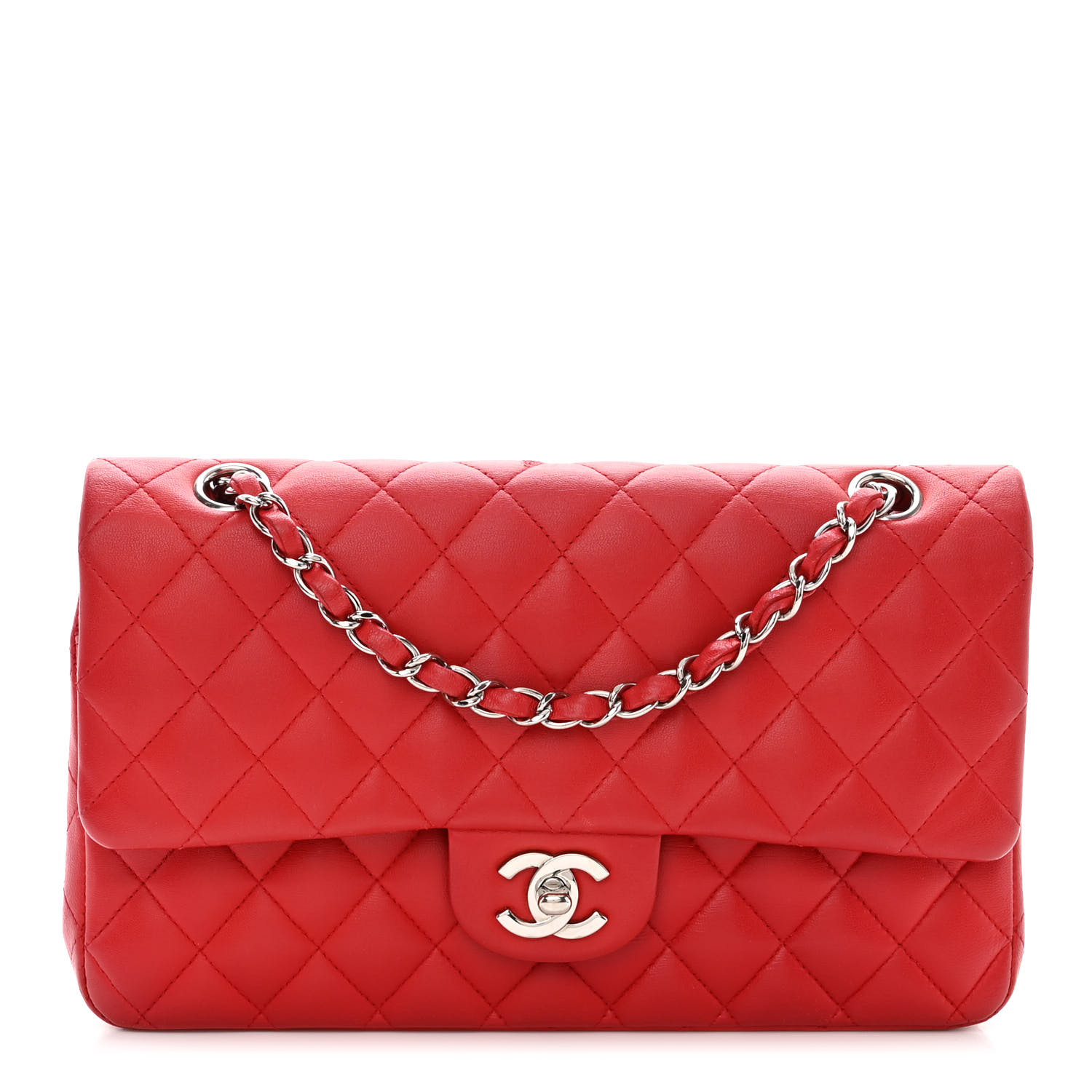 Lambskin Quilted Medium Double Flap Red - LuxuryEva