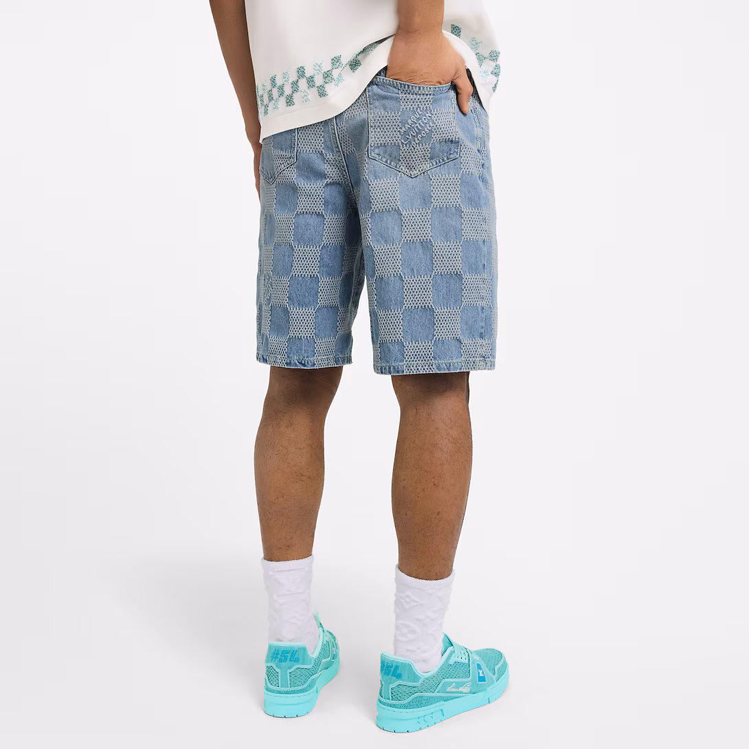 1AHVDR Damier 3D Light Denim Shorts - LuxuryEva