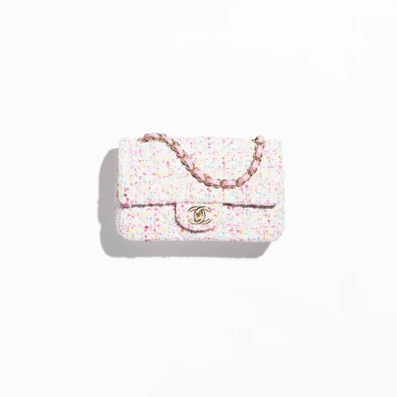 CHANEL Mini Classic Handbag-White, Blue & Pink - LuxuryEva