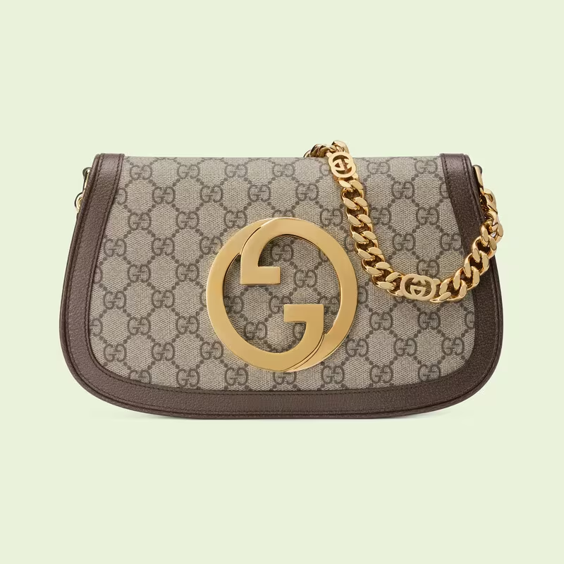 GG Supreme Monogram Textured Dollar Calfskin Blondie Chain Shoulder Flap Bag Beige - LuxuryEva