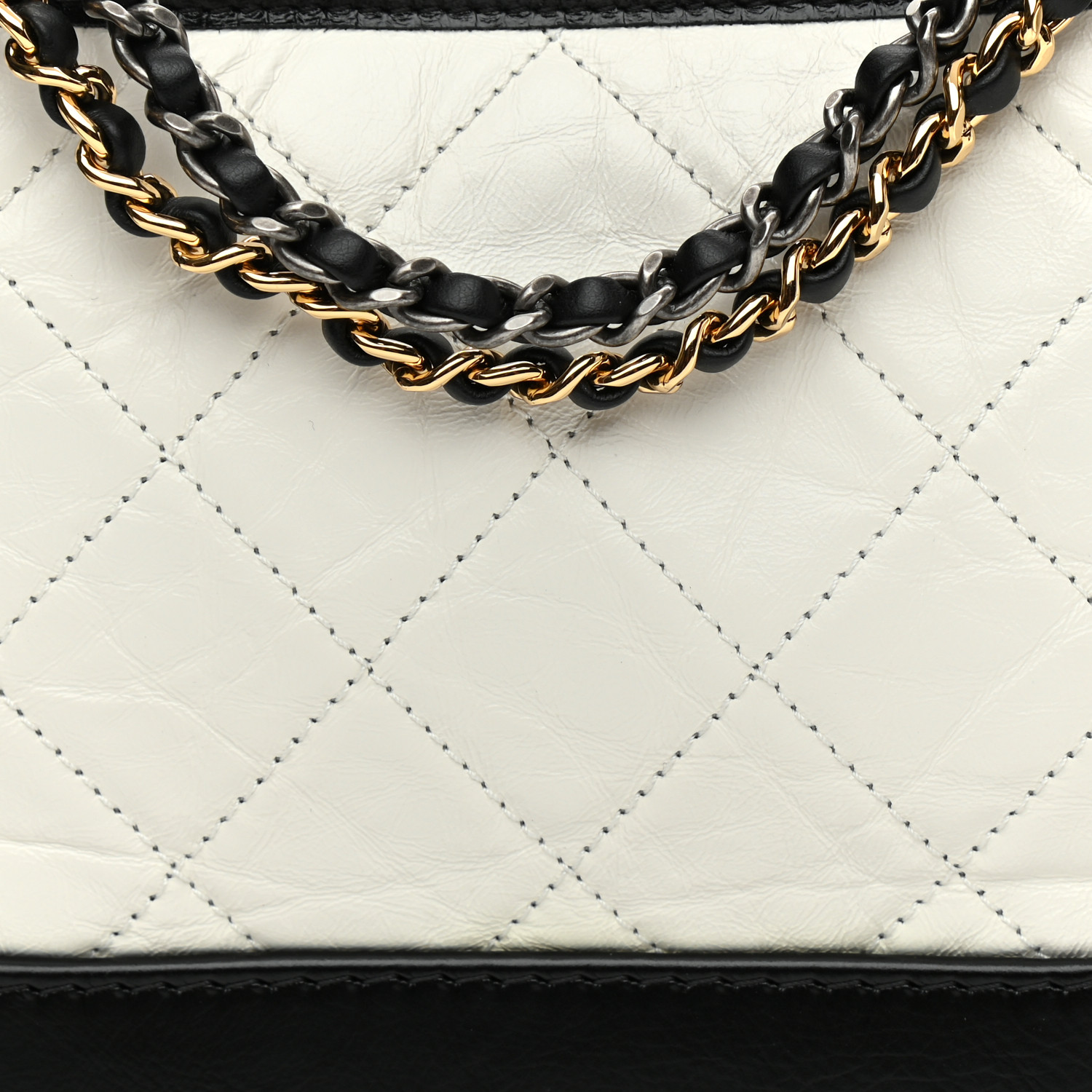 Aged Calfskin Quilted Small Gabrielle Hobo Black White - LuxuryEva