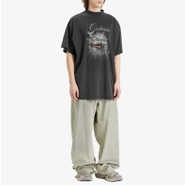 BALENCIAGA GETARIA TUBULAR OVERSIZED T-SHIRT Faded Washed Black - LuxuryEva