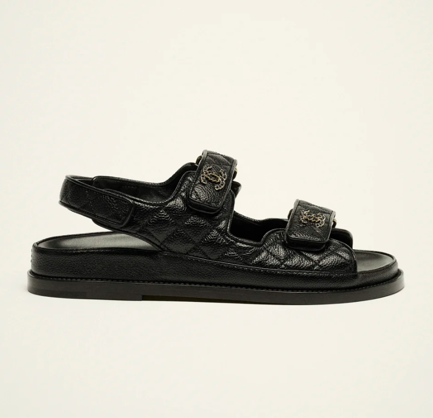 Chanel Sandals   Grained Calfskin  Black - LuxuryEva