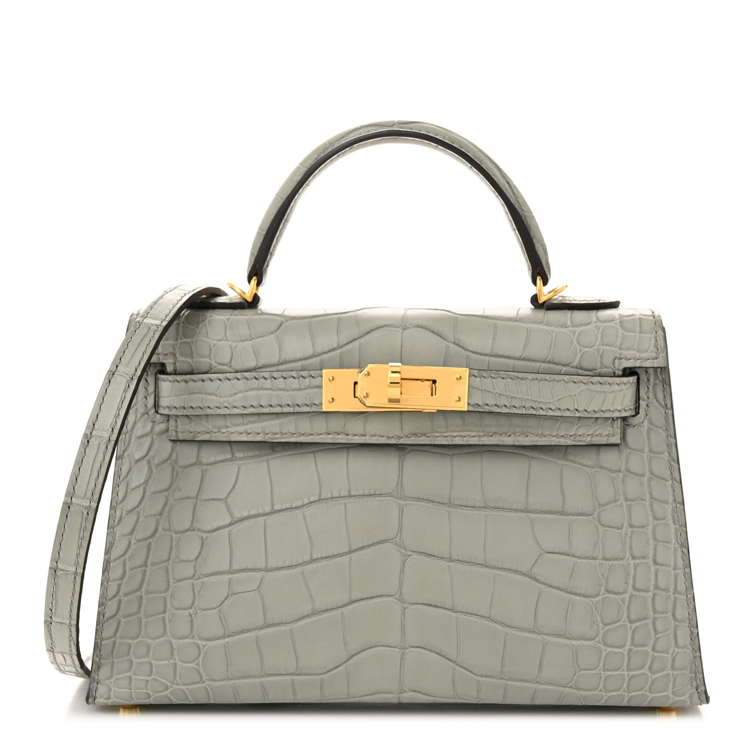 Matte Alligator Mini Kelly Sellier 20 Gris Ciment - LuxuryEva