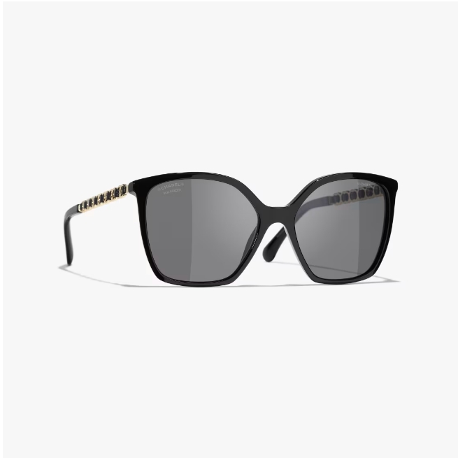 CHANEL-SQUARE SUNGLASSES Acetate & Calfskin Black - LuxuryEva