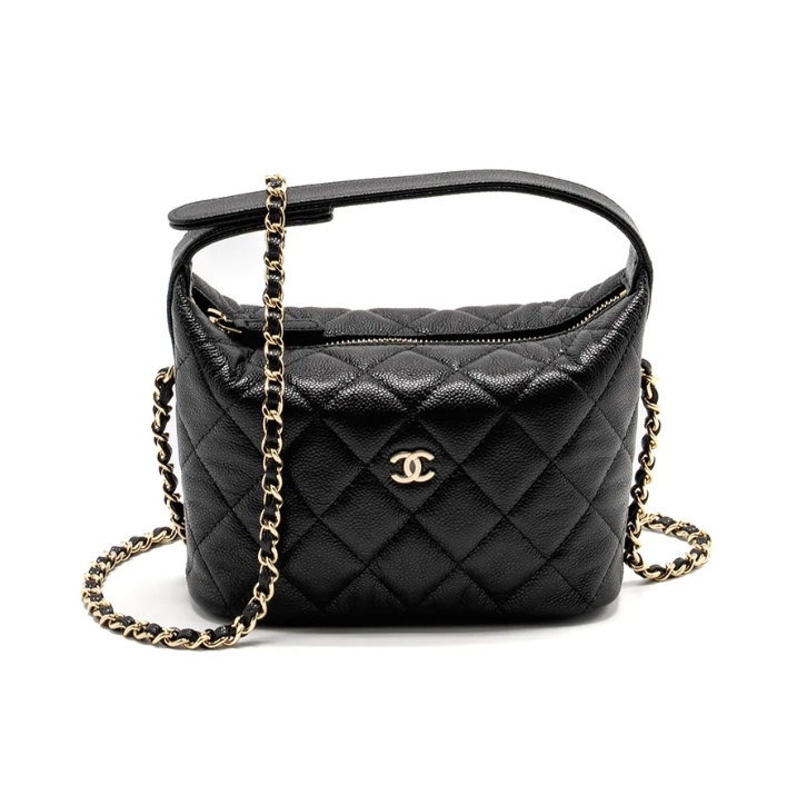 Chanel 25C Quilted Chain Hobo Black Caviar - LuxuryEva