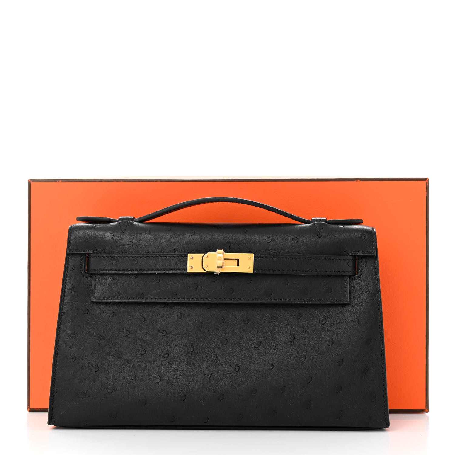 HERMES Ostrich Kelly Pochette Black - LuxuryEva