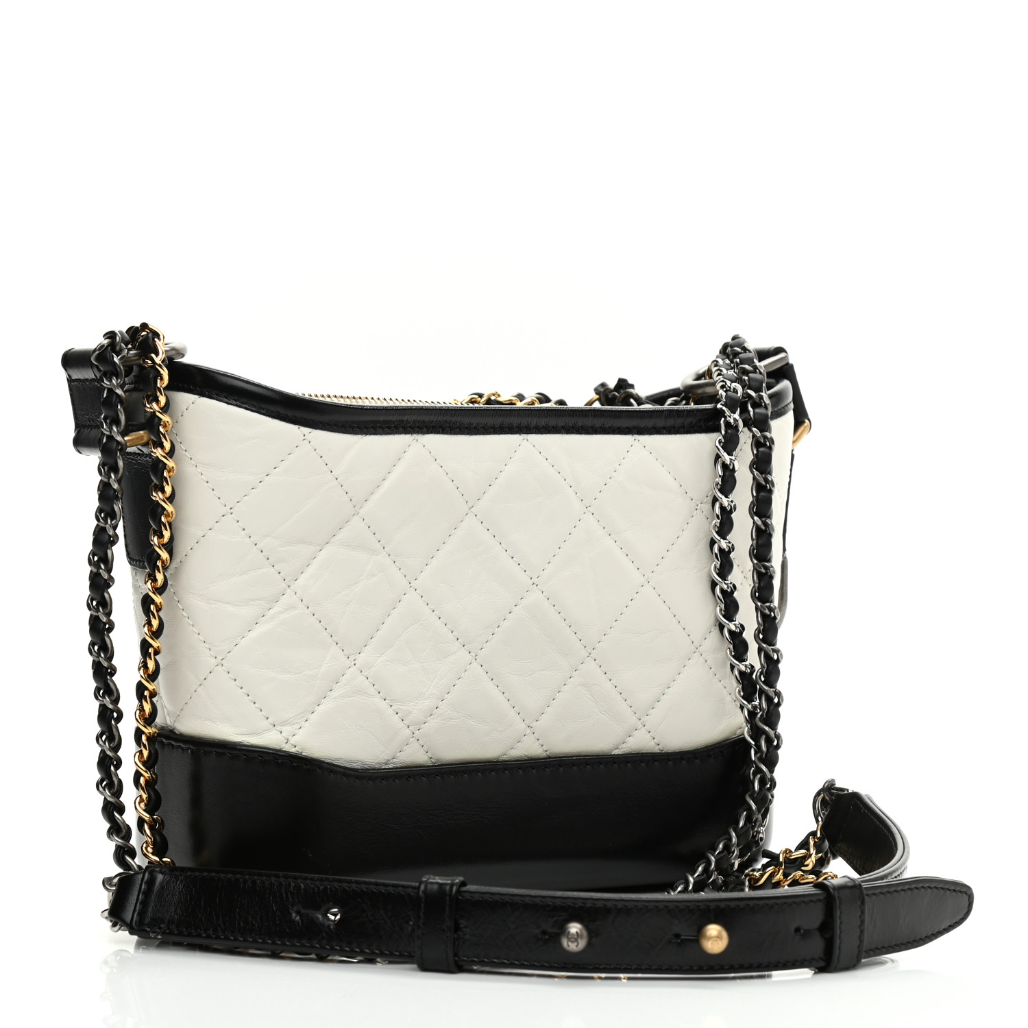 Aged Calfskin Quilted Small Gabrielle Hobo Black White - LuxuryEva
