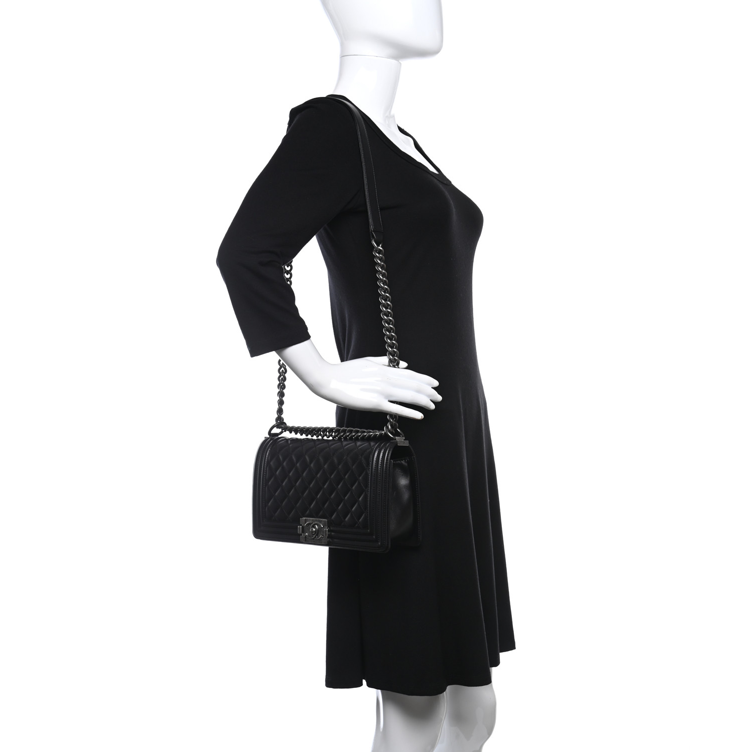 Caviar Quilted New Medium Boy Flap Black-gold buckle - LuxuryEva