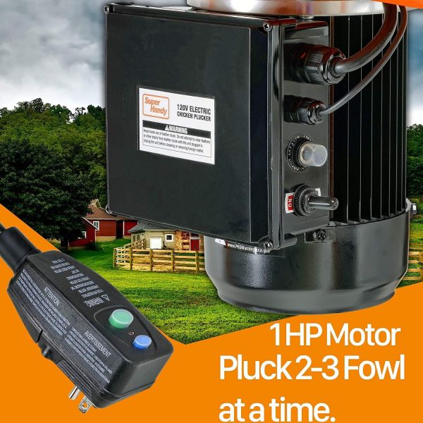 SuperHandy Chicken Plucker De-Feather Remover Poultry and Fowl Food Processor Electric Stainless Steel Heavy Duty 1HP 120VAC 280RPM GFCI Connector 92 Soft Fingers 20′′ Drum Diameter - Dvvgowev