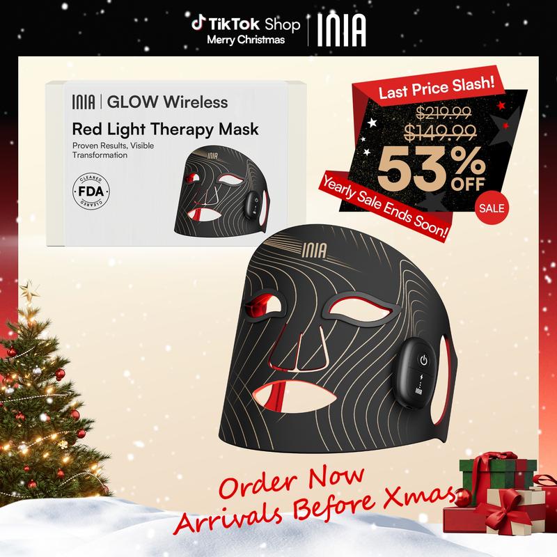 INIA GLOW Wireless LED Face Mask-with Red Light Therapy, 2-Year Warranty, Portable and Rechargeable for LED Facial Mask Skincare at Home and Travel, Best Christmas Gift Ideas - Dvvgowev