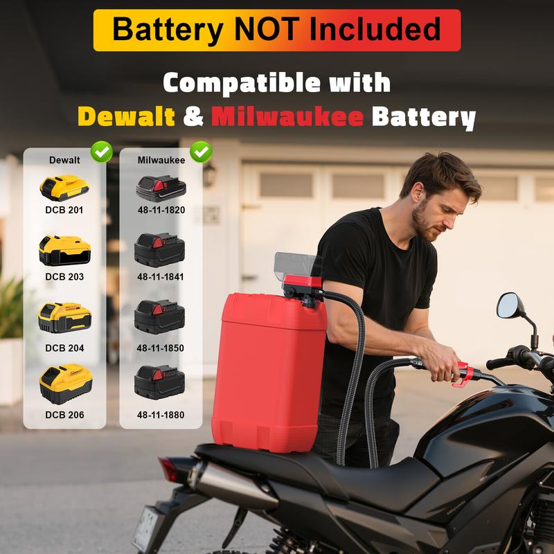 Cordless Fuel Transfer Pump Compatible with DeWalt 20V & Milwaukee 18V Batteries, Battery NOT Included, 3.2 GPM Portable Electric Gas Can Pump with 51'' Hose & 3 Adapters for Diesel Gasoline Oil Water - Dvvgowev