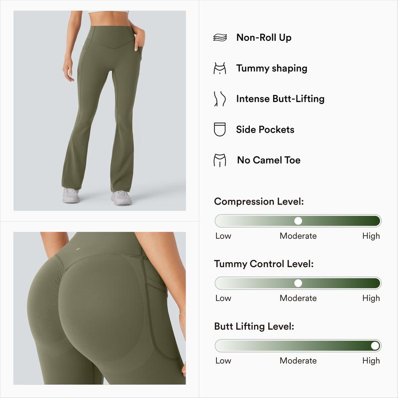 Halara UltraSculpt High Waisted Scrunch Butt Lifting Tummy Control Pocket Shaping Yoga Bootcut Leggings - Dvvgowev