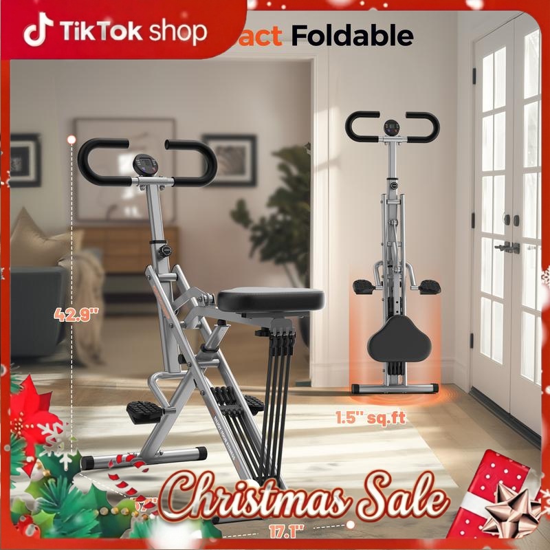 FLYBIRD Squat Machine for Home, 330lbs Foldable Core Exercise Machine, Adjustable 4 Resistance Bands, Ride & Rowing Machine for Glutes, Thighs, Ab Back/Leg Press Hip Thrust - Dvvgowev