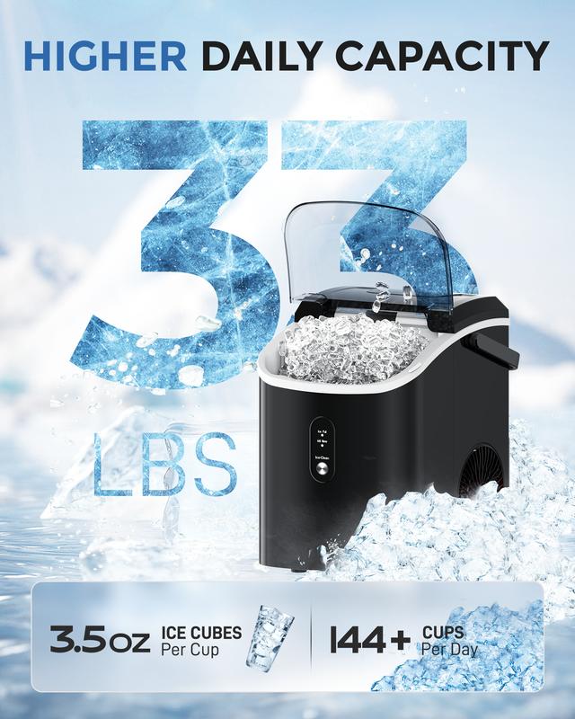 ecozy Countertop Sonic Nugget Ice Maker Chewable Ice Cubes 33 lbs Daily Output Self-Cleaning Stainless Steel for Party Kitchen Bar Black Friday Deal - Dvvgowev