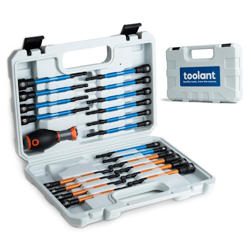 Toolant Extra Long Nut Driver Bit Set, SAE/Metric Magnetic Nut Driver Set with Replacement Handle - Dvvgowev