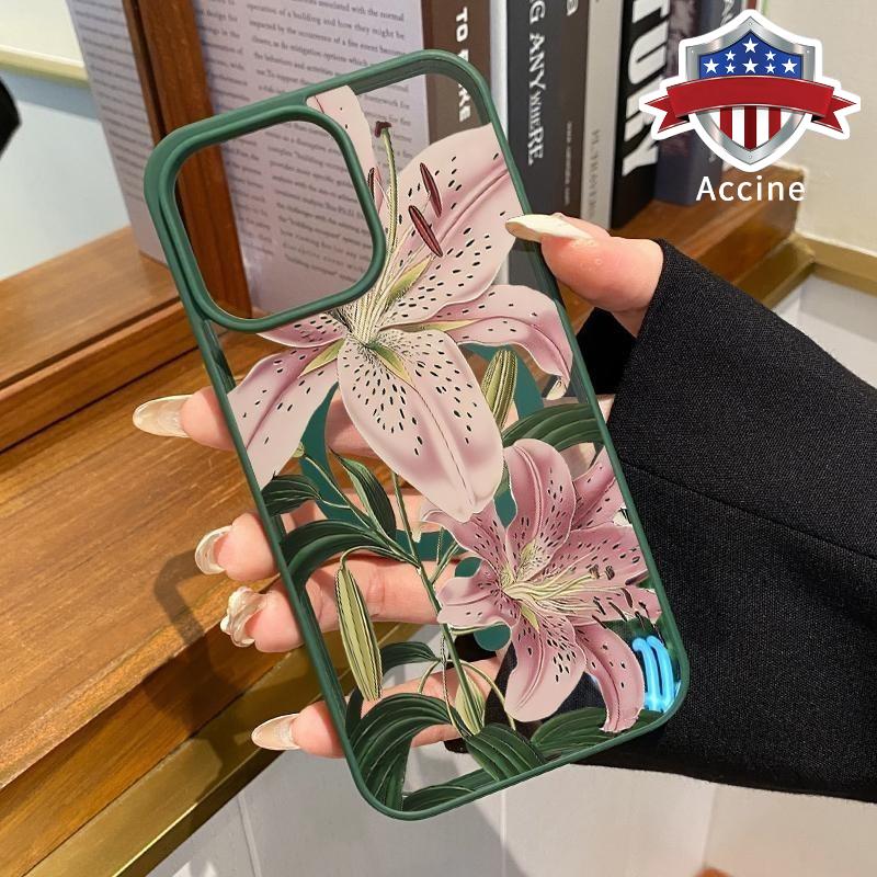 Enchanted Lilies Pattern Magnetic Phone Case Supports Wireless Charging for iPhone 17 15 16 14 Pro Max 13 12 11 XR XS Plus Air Shockproof Non Slip Protection Silicone Transparent Acrylic Cover Cellphone Protective - Dvvgowev