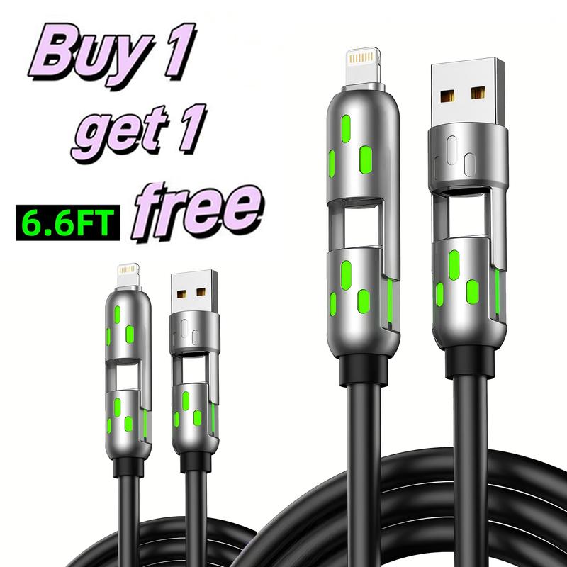 [Buy 1 Get 1 Free] 6.6ft  4-in-1 Multi USB Charging Cable with USB A,Type C,Lightning-MAX65W Fast Charging & Data Sync for iPhone16/15,iPad Pro,  fast charger usb cable 4-in-1 fast Breathing Light  -max 1 usb-c data 4 1 charging cable - Dvvgowev