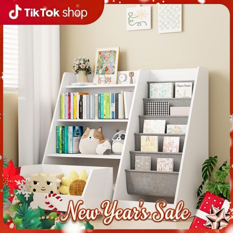 COZPAW 4-Tier Rolling Wood Toy Storage Cabinet for Kids, 5 Layer Sling Toddler kids furniture Bookshelf,Baby Furniture Book Rack Organizing,Book and Toy Organizer Cabinet with Wheels  , Oak. - Dvvgowev