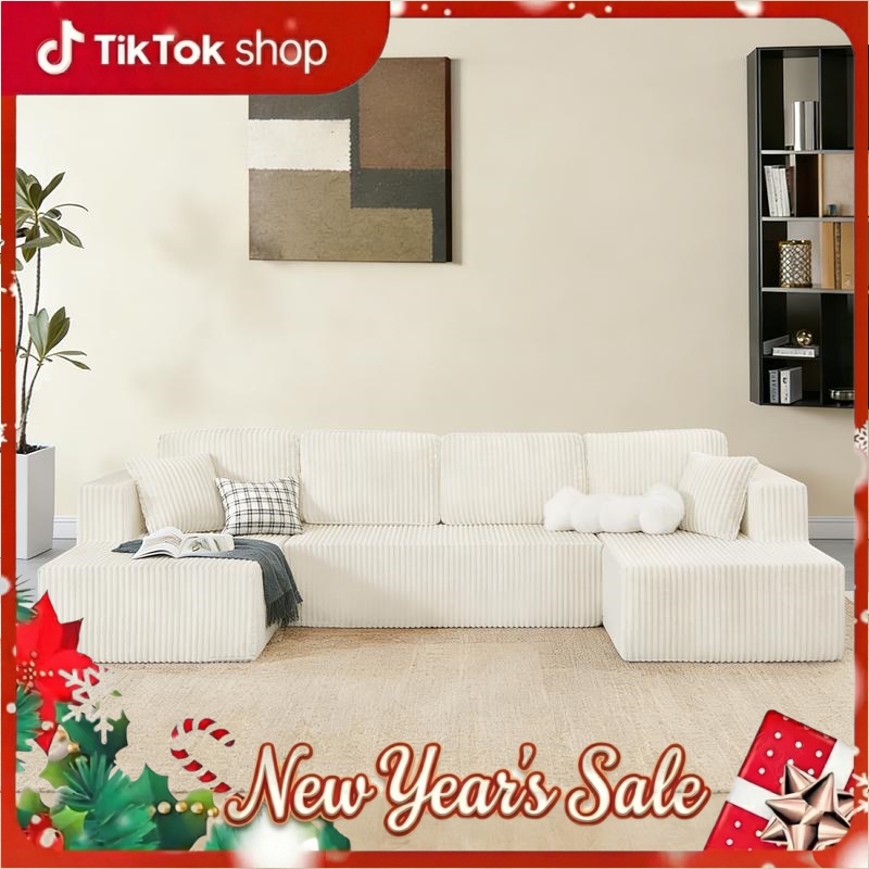 [3 or 2 Packages Shipped] Niccae U-shaped Modular Sectional Sofa, Compressed Corduroy Fabric, Modern Style Living Room Sofa Bed, Space-Saving Recliner Design - Convertible Corduroy Sectional Sofa - Dvvgowev